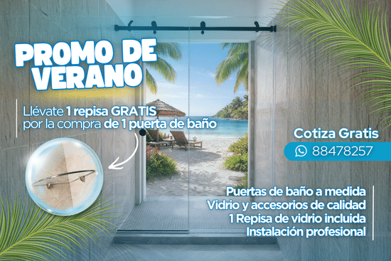 promocion-verano-repisa-gratis-compra-puerta-baño-mar-2026-vidrieria-aluminios-del-sur