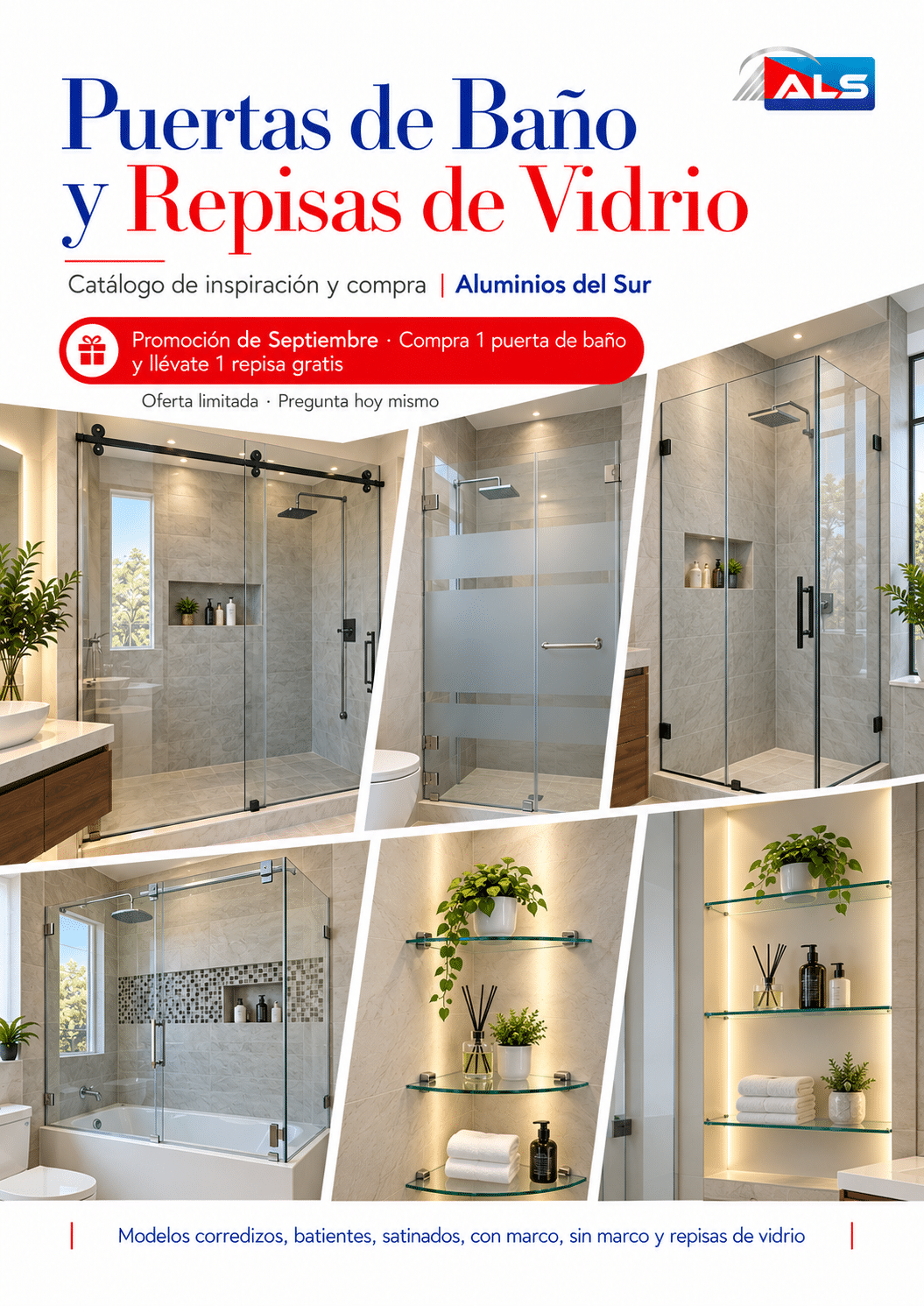 Catálogo de puertas de baño y repisas de vidrio - Aluminios del Sur